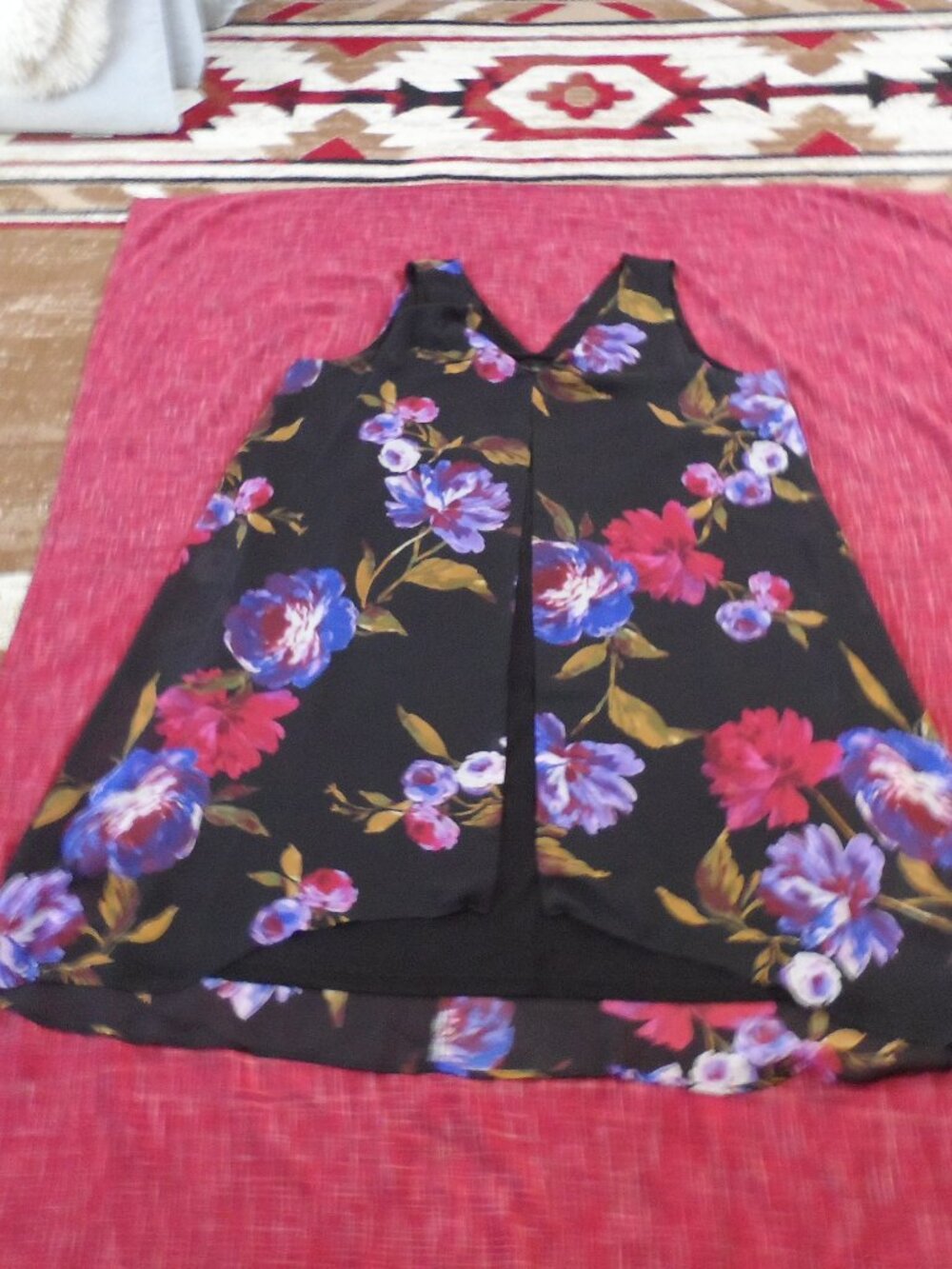 Collection Michel Studio  Sleeveless Plus Size 22 Floral Dress Blue Black Midi - Picture 15 of 16